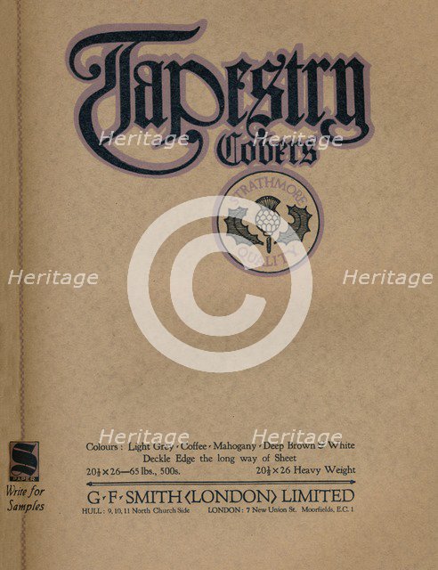 'Tapestry Covers - G. F. Smith (London) Limited advert', 1919. Artist: Unknown.