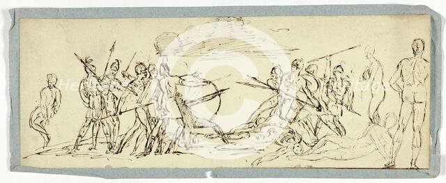 Sketch of Battle Scene (recto); Frigate (verso), n.d. (recto); 19th c.(verso). Creator: Unknown.