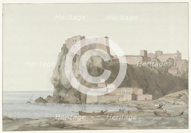 Rock and town of Scilla in the Calabria region on the west coast, 1778. Creator: Louis Ducros.