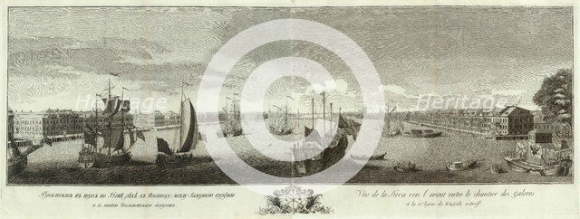 View of the Neva River between the Galley Yard and the Vasilyevsky Island (Book to the 50th anniversary of St Petersburg), 1753. Artist: Elyakov, Ivan Petrovich (1725-1756)