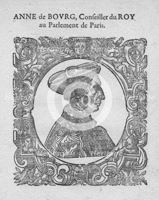 'Anne de Bourg, Conseiller du Roy au Parlement de Paris', c18th century.  Artist: Unknown.