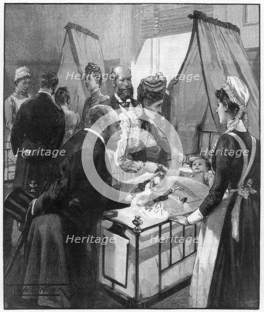 The Prince and Princess of Wales visiting the Eveline hospital for sick children, 1890.Artist: Wilson