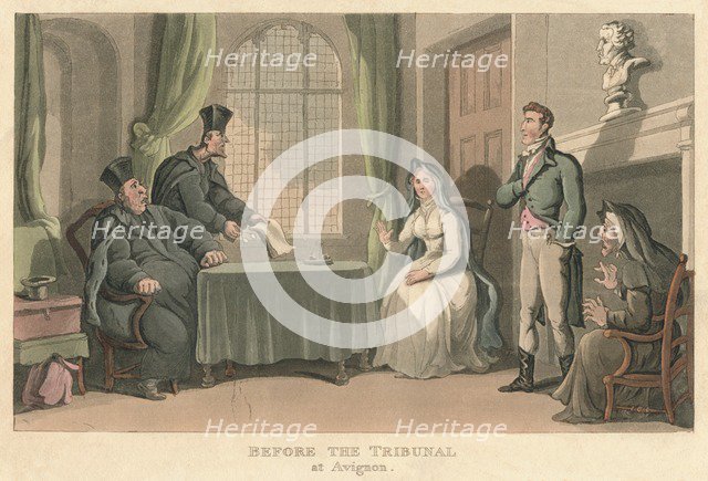 'Before the Tribunal at Avignon', 1818, (1821). Artist: Thomas Rowlandson.