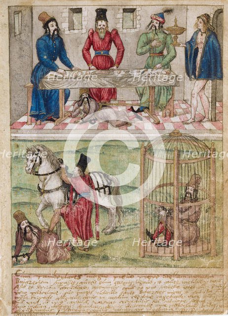 Bayezid I prisoned by Timur, before 1561. Artist: South German master (16th century)