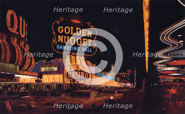 Fremont Street at night, Las Vegas, Nevada, USA, 1968. Artist: Unknown