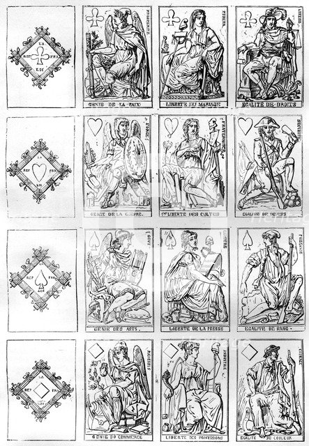 Playing cards of the French Republic, 1790 (1882-1884). Artist: Unknown