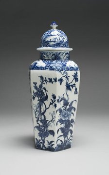 Vase with Cover (one of a pair), Worcester, c. 1760. Creator: Royal Worcester.