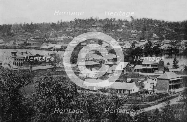 Brisbane from Observatory, showing first wooden bridge across Brisbane River c1866. Creator: Unknown.
