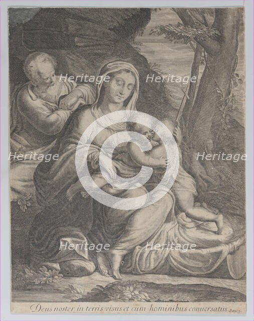 The Holy Family with infant Saint John the Baptist kneeling at right, 1550-1600. Creator: Anon.