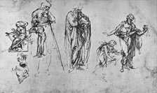 'Studies of Single Figures and of a Profile', c1480 (1945). Artist: Leonardo da Vinci.