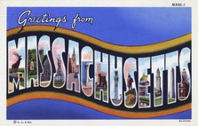 'Greetings from Massachusetts', postcard, 1938. Artist: Unknown