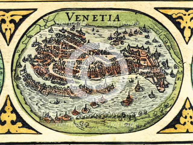 Venice, colored engraving from the book 'Le Theatre du monde' or 'Nouvel Atlas', 1645, created, p…