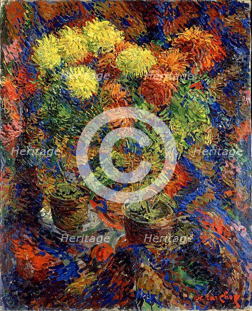 Chrysanthemums on an Oriental Carpet, 1907. Creator: Tarkhov, Nikolai Alexandrovich (1871-1930).