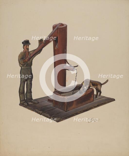 Man Pumping Water, c. 1937. Creator: Beverly Chichester.