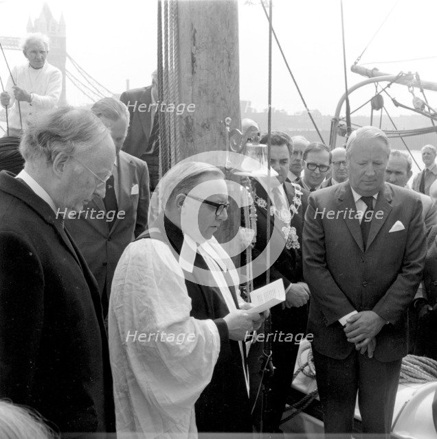 Ted Heath on a Thames barge, London, 25 April 1974. Artist: Henry Grant