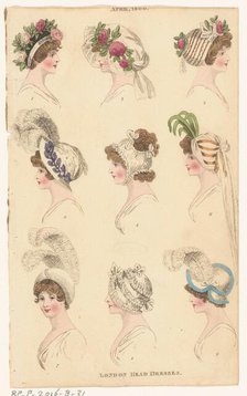 Magazine of Female Fashions of London and Paris, April 1800, London Head Dresses, 1800. Creator: Unknown.