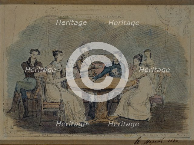 Golitsyn Family at the Table, 1820. Artist: Anonymous  