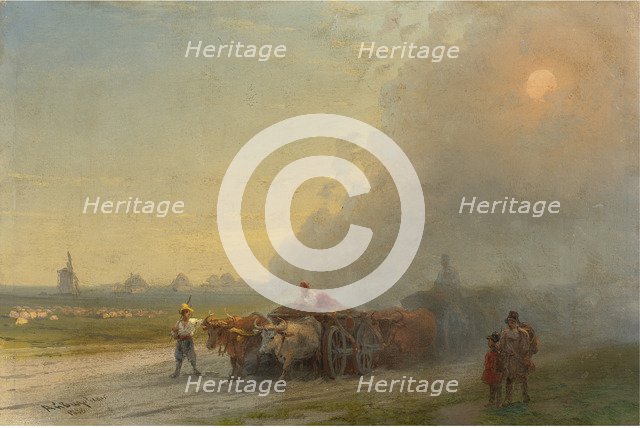 Ox-carts in the Ukrainian Steppe. Artist: Aivazovsky, Ivan Konstantinovich (1817-1900)