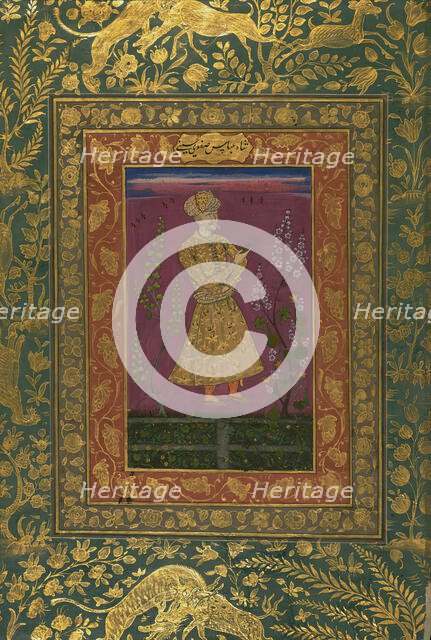 Single Leaf of a Portrait of Shah Abbas I, Painting: 18th century; Calligraphy: 1582-1583. Creator: Unknown.