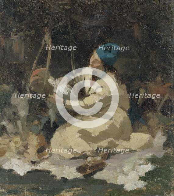 At the Suspended Cradle. Study, late 19th century. Creator: Anna Nordlander.