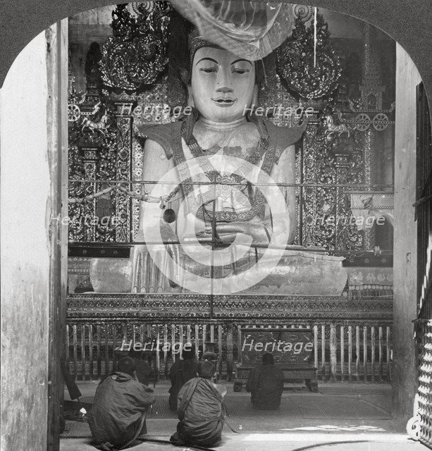 Marble Buddha in a pagoda, Mandalay, Burma, 1908.  Artist: Stereo Travel Co