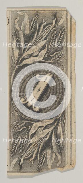 Banknote motif: the number 1 against an oval of woven lathe work, inside a rectangl..., ca. 1824-42. Creator: Durand, Perkins & Co.