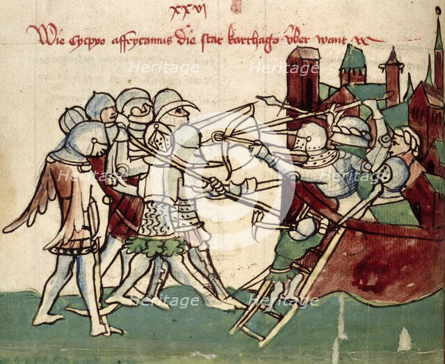Army attacking a besieged town, 15th century. Creator: Unknown.
