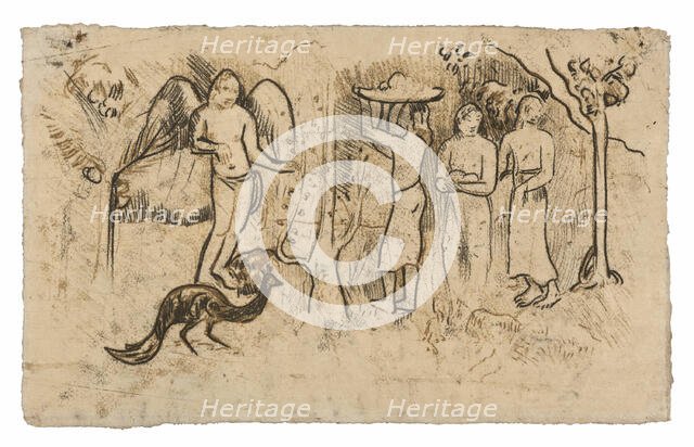 Angel, Peacock, and Three Tahitians, c. 1902. Creator: Paul Gauguin.
