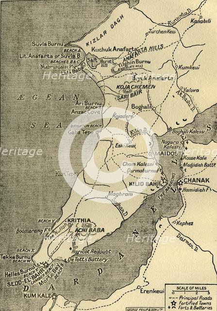 'Map of the Gallipoli Peninsula', 1919. Creator: George Philip & Son Ltd.