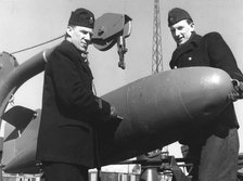 Two sailors with a torpedo, Sweden, 1955. Artist: Unknown