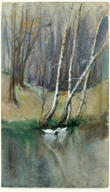 Untitled (Wood Scene with Birch Trees and Ducks), n.d. Creator: Edward Mitchell Bannister.