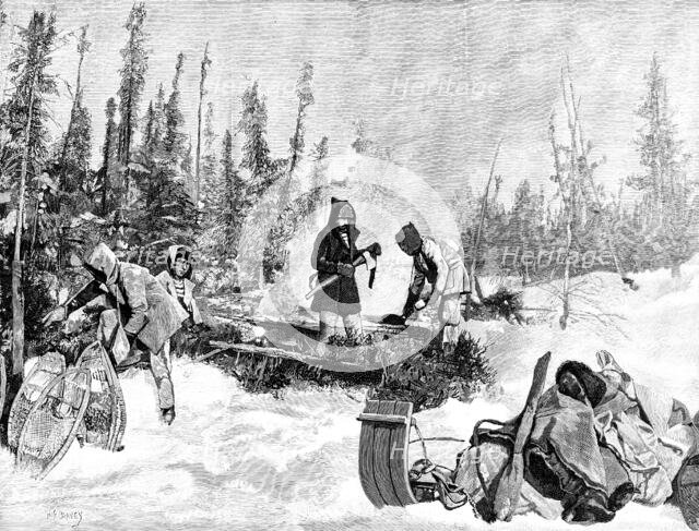 Lord Lonsdale’s Travels in North America: noonday halt, temperature 55 degrees below zero, 1890. Creator: H. F. Davey.