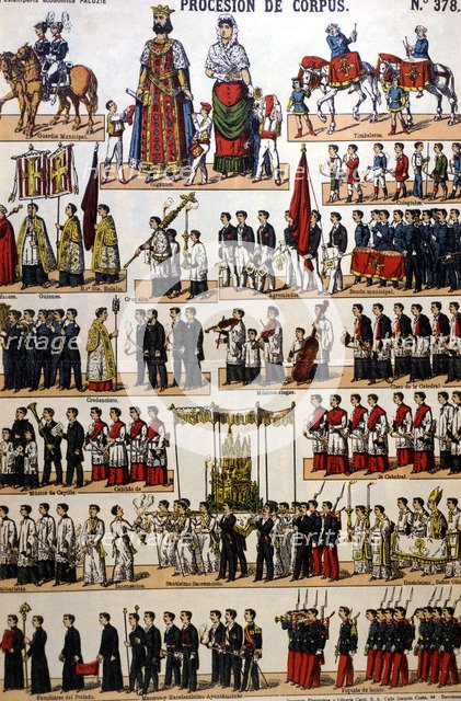 Procession of Corpus. Stamp Paluzie nº 378, Barcelona, ??1925.