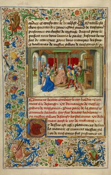 King Haldin Accusing the Sultan's Daughter Gracienne of Dishonorable Behavior, 1464. Creators: Lieven van Lathem, David Aubert.