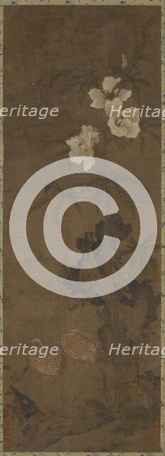 Quail and flowers, Yuan or Ming dynasty, 14th century. Creator: Unknown.