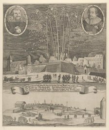 Fireworks display by Lorenz Müller as proof of mastership, Nuremberg 1635. Creator: Anon.