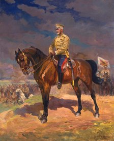 Portrait of Grand Duke Nikolai Nikolayevich (1856–1929) on Horseback, 1910s.  Creator: Samokish, Nikolai Semyonovich (1860-1944).