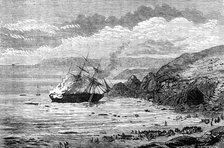 Wreck and burning of a barque in Mount's Bay, Cornwall, 1881. Creator: Unknown.