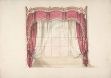 Design for Red Curtains with Gold Fringes and a Gold, Red and White Pediment, early 19th cent. Creator: Anon.