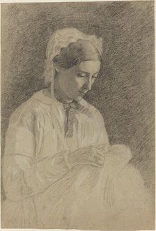 Woman Embroidering, 1855/1860. Creator: Edgar Degas.