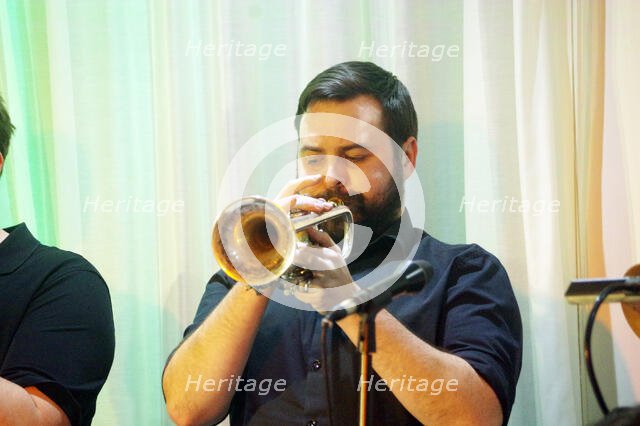 George Hogg, Stan Sulzmann’s Neon Orchestra, Watermill Jazz Club, Dorking, Surrey, Nov 2023. Creator: Brian O'Connor.