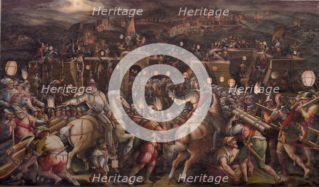 The storming of the fortress near Porta Camollia in Siena, 1570. Artist: Vasari, Giorgio (1511-1574)