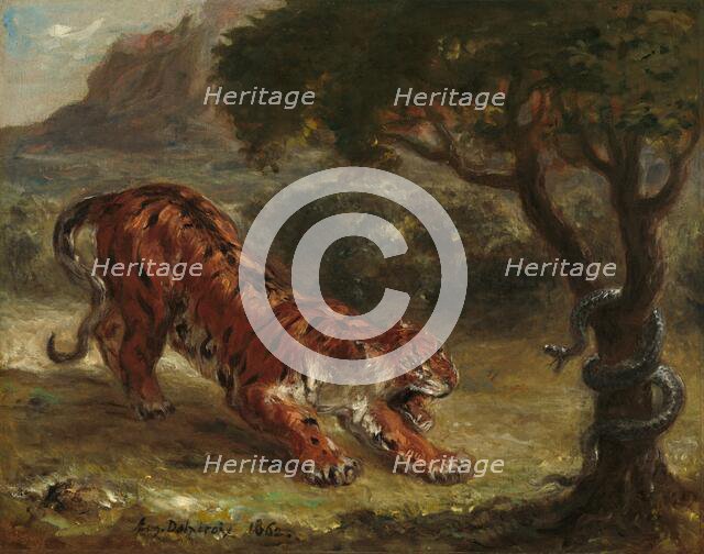 Tiger and Snake, 1862. Creator: Eugene Delacroix.
