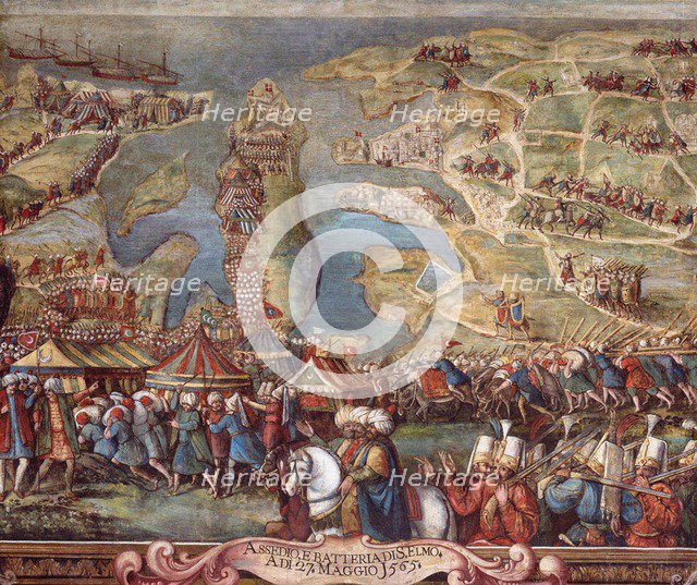 The siege of Malta. Detail. Artist: Perez d'Aleccio (da Lecce), Matteo (1547-1616)