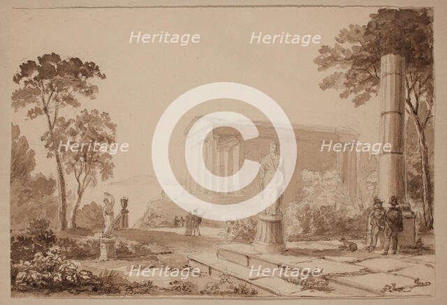 Figures in Classical Landscape, c1800-1850. Creator: Thomas Birch.