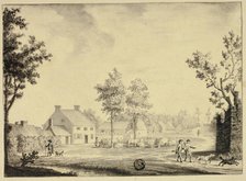 Hunters and Herd of Cattle Outside Country Estate, 18th century. Creator: Ralph Bullock.