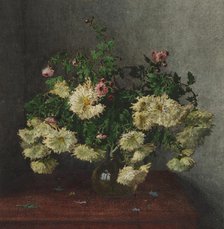 Bouquet of White Chrysanthemums and Michaelmas Daisies, 1862. Creator: Leon Bonvin.