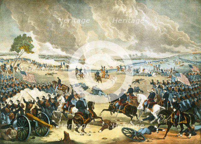 The Battle of Gettysburg, pub. 1863 (coour lithograph)