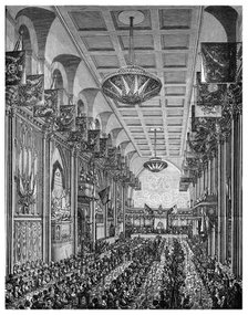 Banquet in the Great Hall for Queen Victoria, Guildhall, City of London, November 1837 (1886). Artist: Unknown