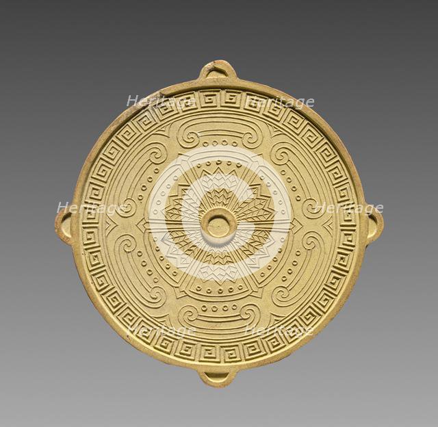 Box with Ink Cakes: Yellow Ink Stick in Shape of a Buddhist "Wheel of the Law", 1795-1820. Creator: Unknown.
